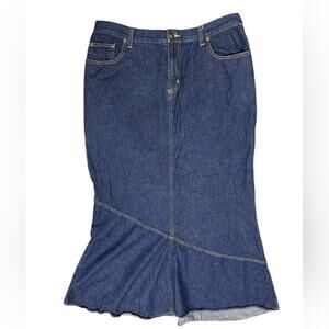 Y2K Dark Denim Mermaid Trumpet Maxi Skirt 13/14 Retro Boho Festival Modest